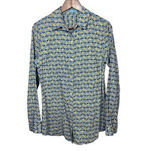 J. McLaughlin Womens Lois Shirt M‎ Blue Yellow Pineapple Print Button Up NWOT